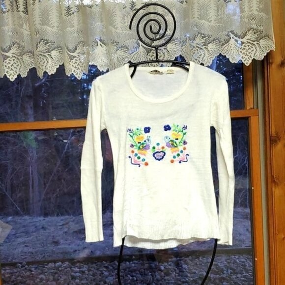 Kmart Vintage Hand Embroidered Colorful Graphics Long Sleeve Sz M Sweater - Picture 1 of 7